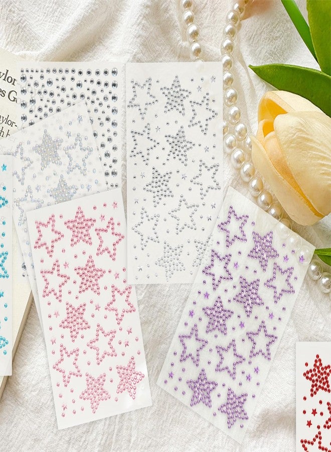 PKRFCJ 7 Pack Self-Adhesive Star Face Rhinestone Gem Stickers and 1 Black Tweezers - Suitable for Face, Eyes, Makeup, Body, Hair, Stick Gems, Y2K Star Stickers for Kids, Women - Image 5